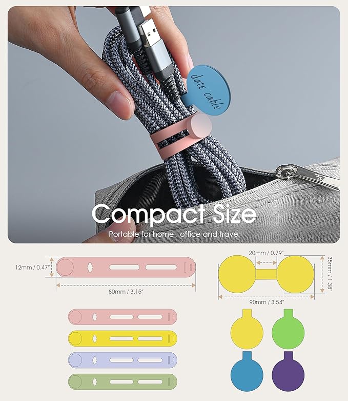 32Pcs Nearockle Cable Labels and Silicone Cable Ties Value Cable Management Set, 20 Cable Ties+12 Cord Labels for Electronics, Travel Home Office Desk Wire Organization(Multicolor)