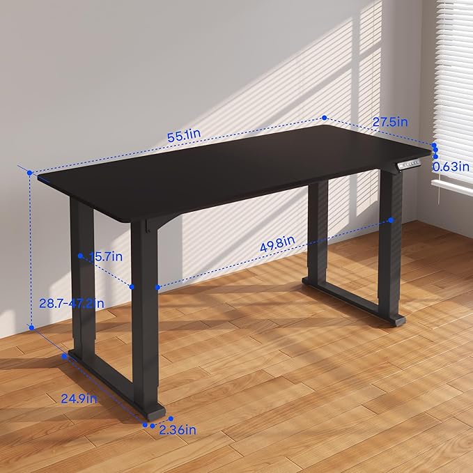 FLEXISPOT 4 Legs Standing Desk 55 x 28 Inch Electric Adjustable Height with Splice Board Home Office Sit Stand Up Desk, Black Top + Black Frame