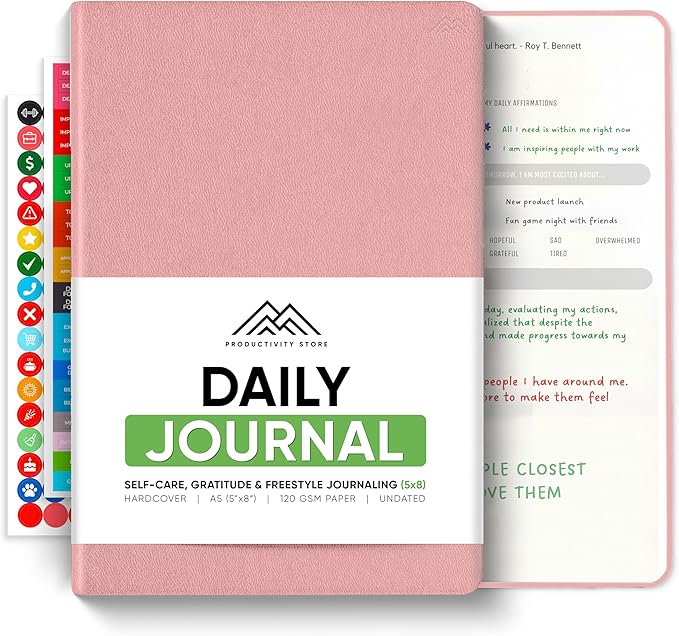 Best Daily Journal for Men & Women - Gratitude, Manifestation & Guided Journal with Prompts for Personal Growth (A5, Pink) - PRODUCTIVITY STORE
