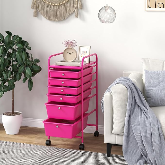 Giantex 6 Storage Drawer Cart Rolling Organizer Cart for Tools Scrapbook Paper Home Office School Multipurpose Mobile Utility Cart (Macaron)