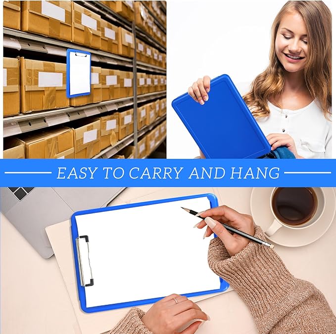 Ireer 12 Pcs Plastic Clipboard with Storage Heavy Duty Portable Writing Boards for 150 Sheet A4 Paper with Pen Holder Large Capacity Clipboards for Nurse Teacher Student Classroom Office(Blue)