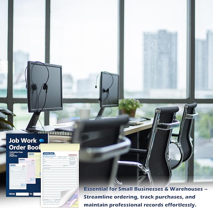50 Sets Job Work Order Form Book 3 Part Carbonless Work Order Invoice Book 5.5 x 8.3 inch Job Order Forms with Numbers and Tear Off Top with Hard Backing for Business Service (1)