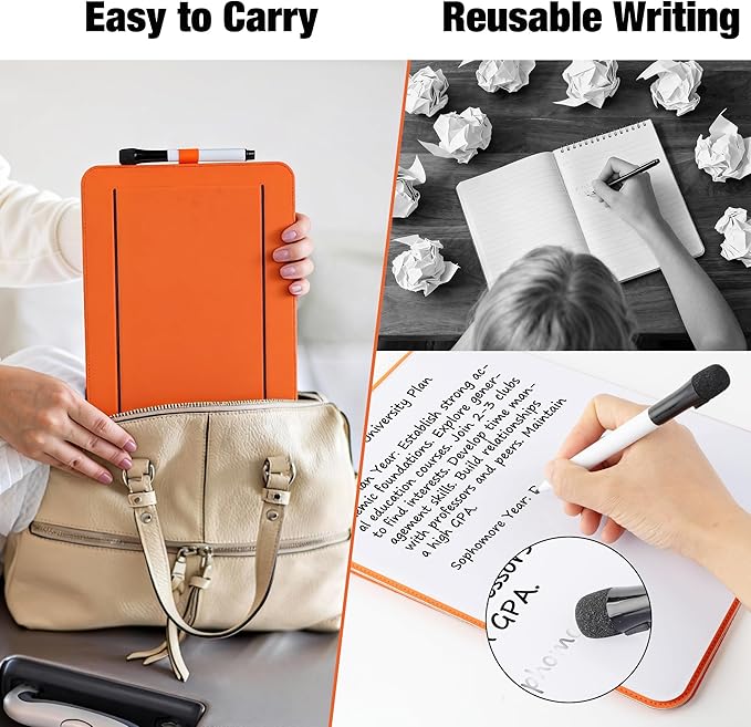 Glass Desktop Whiteboard with Reversable Stand, 12×9” Dry Erase White Board Easel with PU Cover Case, A4 Desk Notepad for Home Office School Supplies, Orange, 2026