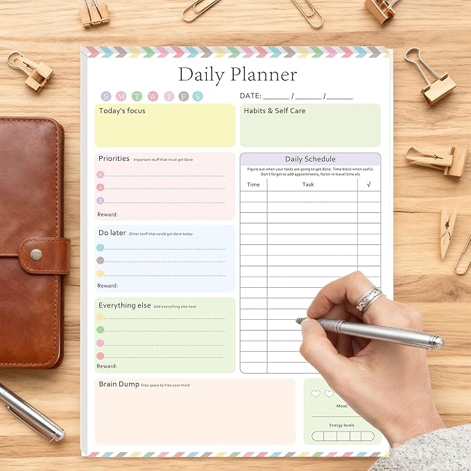 ADHD Daily Planner Notepad Daily Planner Desk Pad & Task Management Notepad to Stay Organized 5.8x 8.3 Inch Weekly Planner Daily To Do List for Weekly Schedule