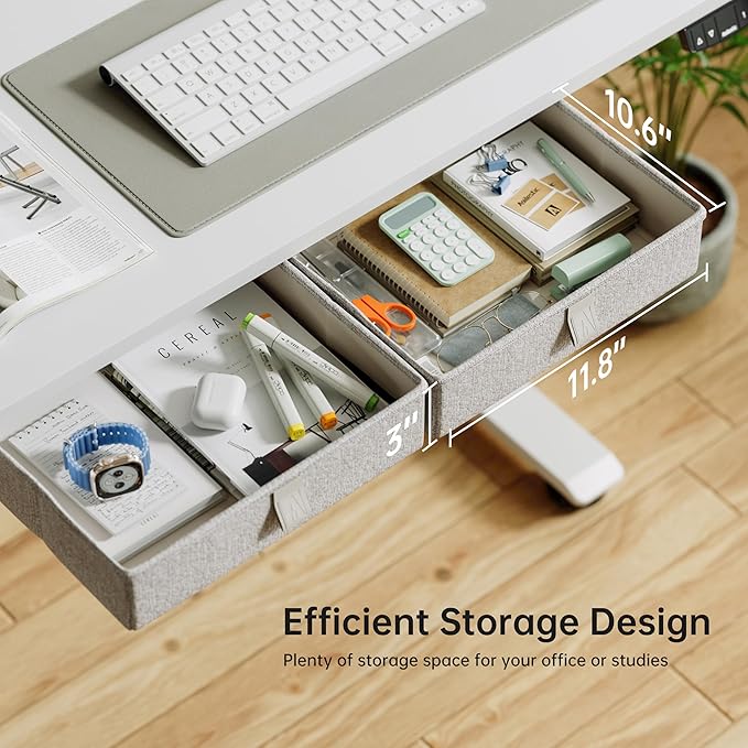 Agilestic Standing Desk with 2 Drawers, Adjustable Height Electric Desk with Storage, 55 x 24 Inches Sit Stand Up Computer Table, White