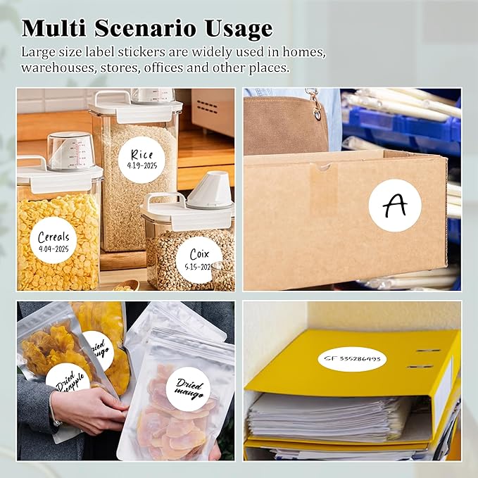 3 Inch Round Colored Dot Stickers, 2000 PCS, 4 Rolls in Dispenser Box - White Circle Color Coding Labels Dot Labels for Office, Home, Inventory Organizing