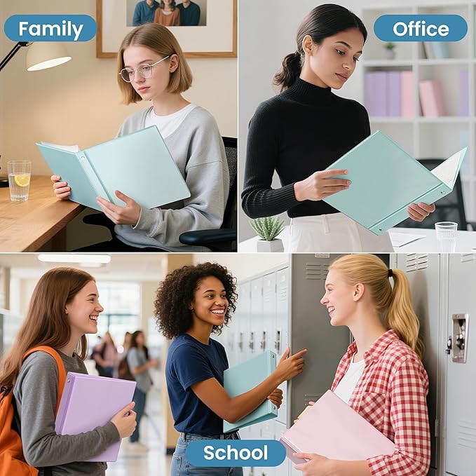 SUNEE 3 Ring Binder 3 Inch 1 Pack, Clear View Binder Three Ring PVC-Free (Fit 8.5x11 Inches) for School or Office Supplies, Pastel Blue