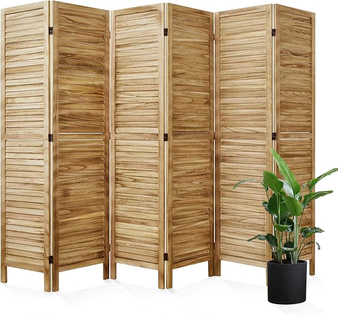 Room Dividers and Folding Privacy Screens, Wood Louvered Separators Divider Wall for Home Office Bedroom - 6 Panels, 67 * 90inch (Wood)