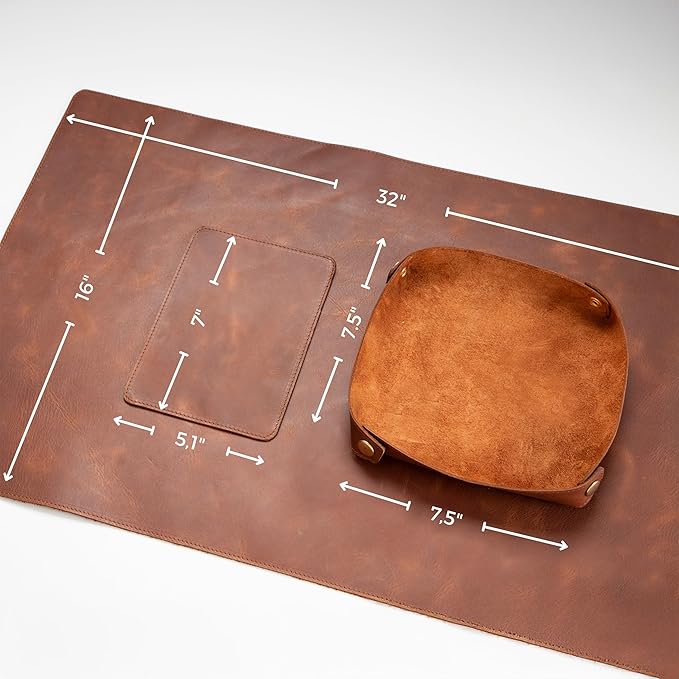 Node Leather - Genuine Leather Desk Mat (32" x 16"), Desk Organizer & Cup Coaster - Leather Office Set - Premium Handmade Office Accessories for Elegant Workspace - Brown