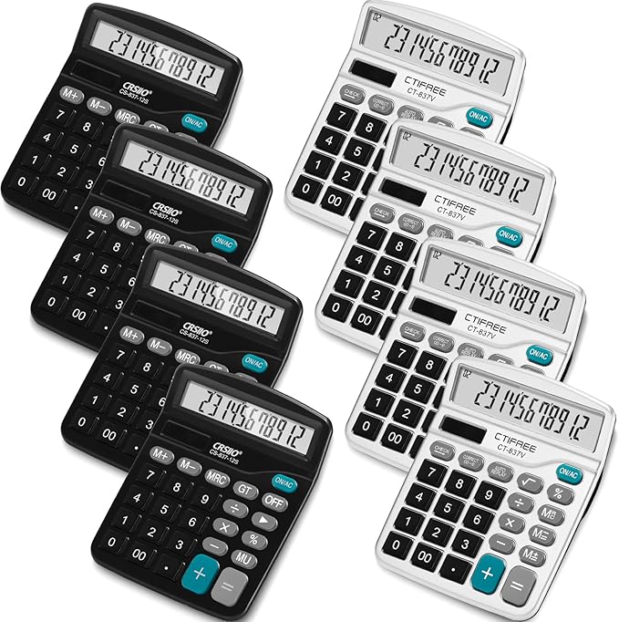 Flutesan 8 Pack Calculator Bulk 12 Digit Solar Power Calculator Solar and Battery Dual Power Desktop Calculators with Big Buttons and Large Display Handheld Calculators for Office, Home, School