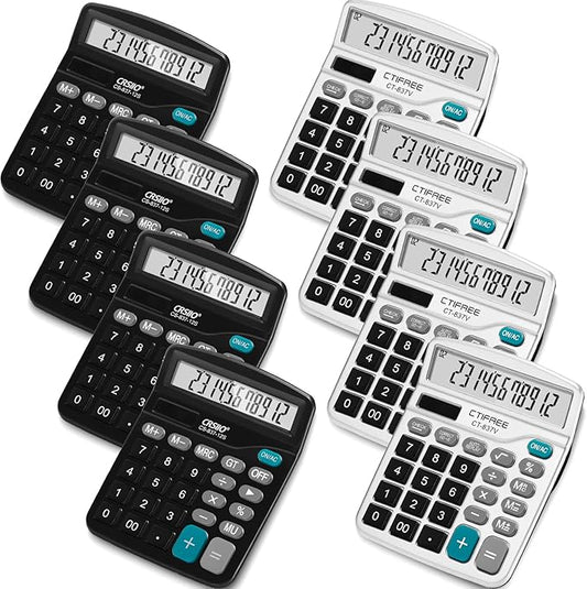 Flutesan 8 Pack Calculator Bulk 12 Digit Solar Power Calculator Solar and Battery Dual Power Desktop Calculators with Big Buttons and Large Display Handheld Calculators for Office, Home, School