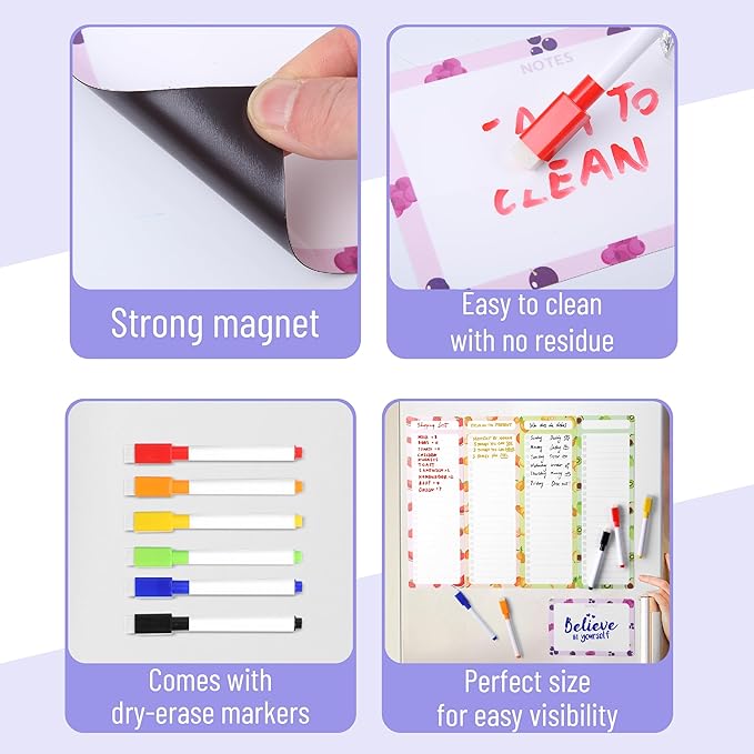 Mr. Pen- 4" x 12" Magnetic Dry Erase to Do List Set, 11 Pack, Fruit Style, 4X Dry Erase to Do List White Board, 6X Colorful Whiteboard Markers and 6" x 4" Magnetic Whiteboard Note