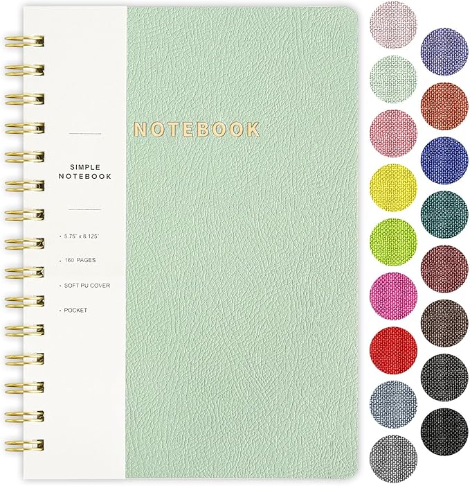Spiral Notebook-5.75" x 8.125" College Ruled Journal with Inner Pockets and 160 Pages,PU Leather Cover Business Journal, Twin-Wire Binding Notebook Perfect for Office & Home School Supplies Mint Green