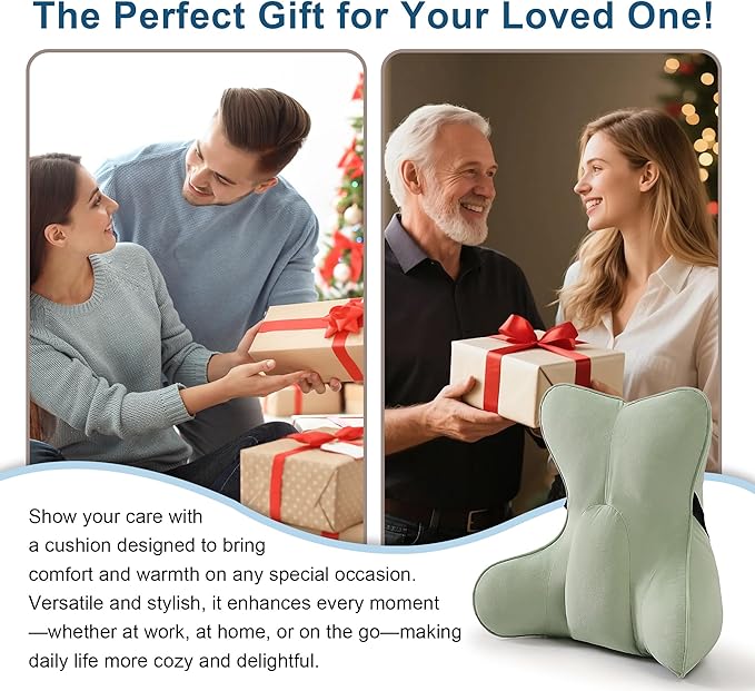 Ailuteie Ergonomic Lumbar Support Pillow(Pat. Pend) – Multi-Functional Back Cushion with Firm Support for Reading, Working & Driving,Celadon Green