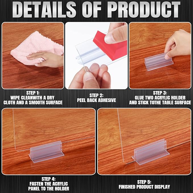 Weysat 12 Pcs Counter Desk Acrylic Panels Holder and 4 Pcs Acrylic Desk Divider Partition for Business, Office, School 24 x 16 Inches, Fasten Panels from (1/8 to 1/4) Inch Thick