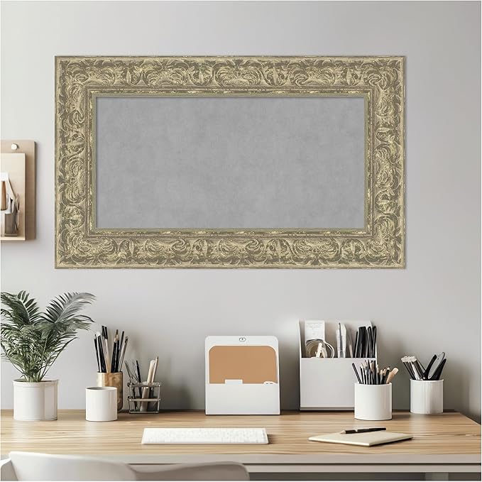 Amanti Art Silver Framed Magnetic Board 19x31 Small Vision Board for use with Magnets, 100% Metal Sheet to Display Items as Office Decor or for Home Organization in mudroom, Kitchen or Kids Room
