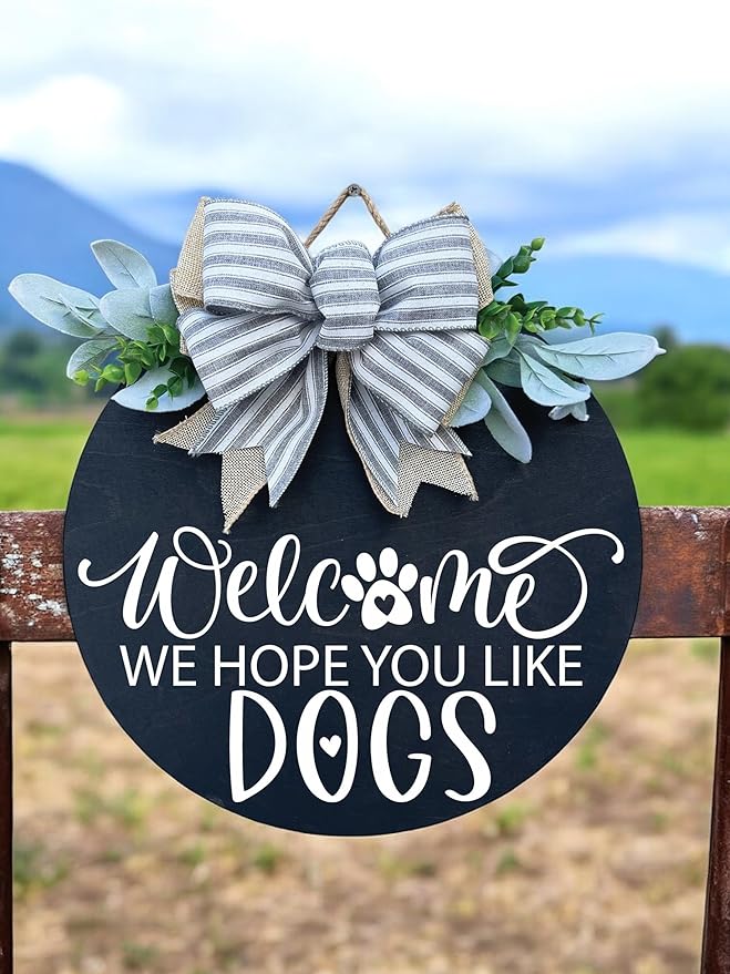 Wood front door sign Wood sign Home decor Welcome sign Sign for front door House warming gift Wedding gift (Dogs 3.0-UV033(A3) S006, 15" Width)
