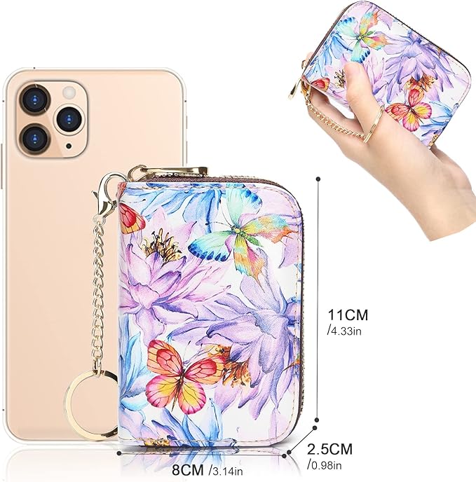 APHISON RFID Credit Card Holder Wallets for Women Leather Zipper Card Case for Ladies Keychain Wallet