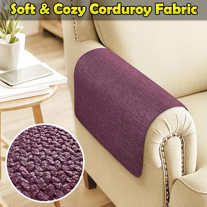 Couch Arm Covers, Waterproof Armrest Cover for Sofa, Armchair, Loveseat, Non-Slip Recliner Arm Cover, Sofa Arm Covers, Headrest Covers, Arm Chair Covers Set of 2 (Burgundy, 24"×20")