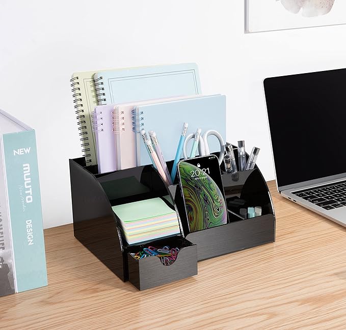 My Space Organizers Black Desk Organizer with 9 Compartments - Desktop Office Supplies and Desk Accessories Organizer