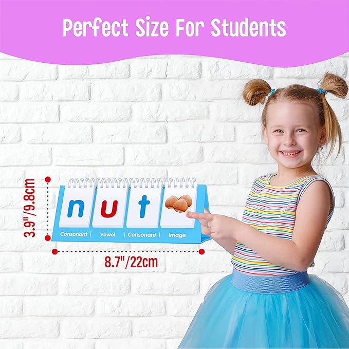 CVC Word Flip Chart - Double Sided 40 Short Vowel Word Flashcards, Freestanding, Educational Learning Tool for School Supplies