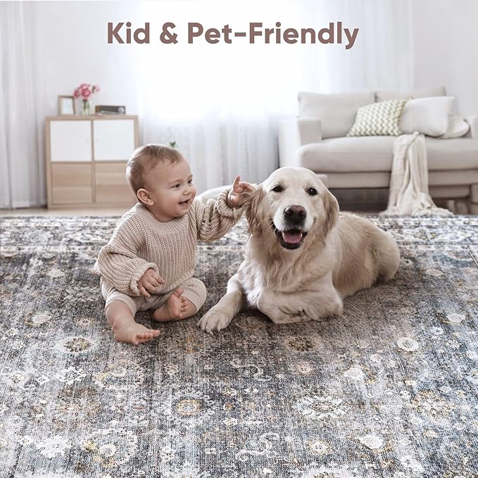 Rugcomf Bedroom Rug 3x5 Rug Washable Area Rug Non Slip Low Pile Small Carpet for Bedroom, Bedside, Kitchen, Entryway, Kids Room, Office, College Dorm Essentials for Girls(Grey)