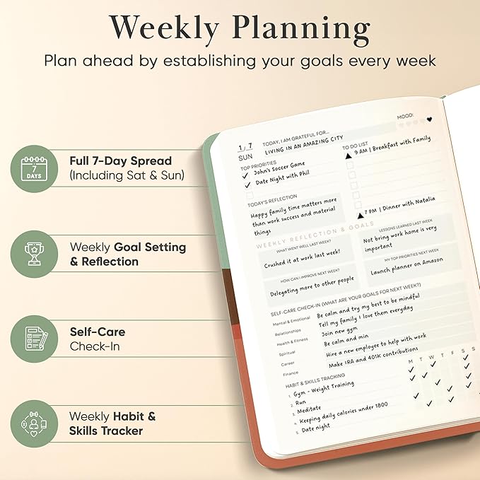 Mantra Planner 2026 Planner, Daily Journal & Gratitude Journal All-In-One with To Do List, Self Care Prompts & Habit Tracker - 7 x 10 - Morning