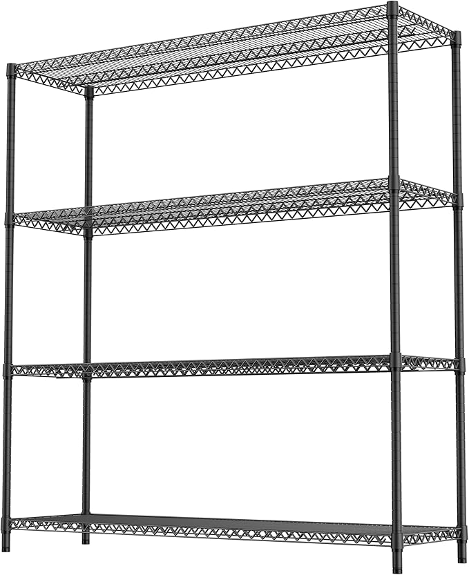 M MZG 4 Tiers Storage Shelves Load 2640LBS, Metal Shelving Wire Metal Shelving Unit Shelves for Storage Adjustable Garage Shelving for Pantry Kitchen Garage Black 17.7" D x 59.1" W x 70.4" H