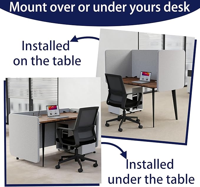 KERRAM Desk Privacy Panel 24 x 60 Inch, Sound Absorbing & Proof Desk Divider for Office, Clamp-on/Screw-on Acoustic Desk Back Panel Partition, Gray