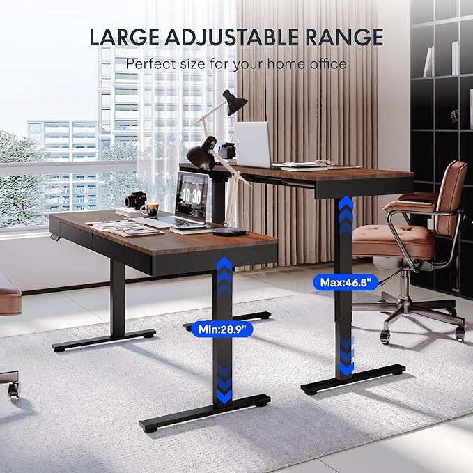 FLEXISPOT Q5 Standing Desk with Drawer, 55 x 24 Inch Whole Piece Electric Adjustable Height Stand Up Computer Workstation for Home, Office, Dark Walnut