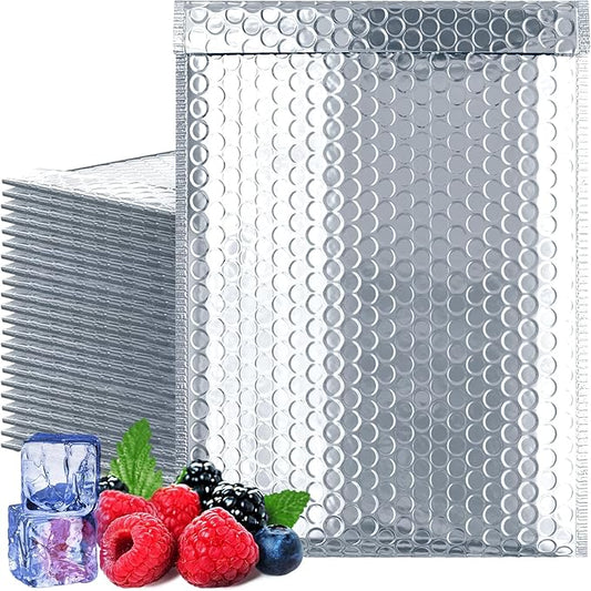 Amiff Silver Thermal Bubble Mailer, 8 x 11 Inches. 10 Pack Metallic Bubble Mailers. Self-Seal Insulated Mailers for Cold Shipping. Padded Envelopes Waterproof. Thermal Bag for Food, Cosmetics