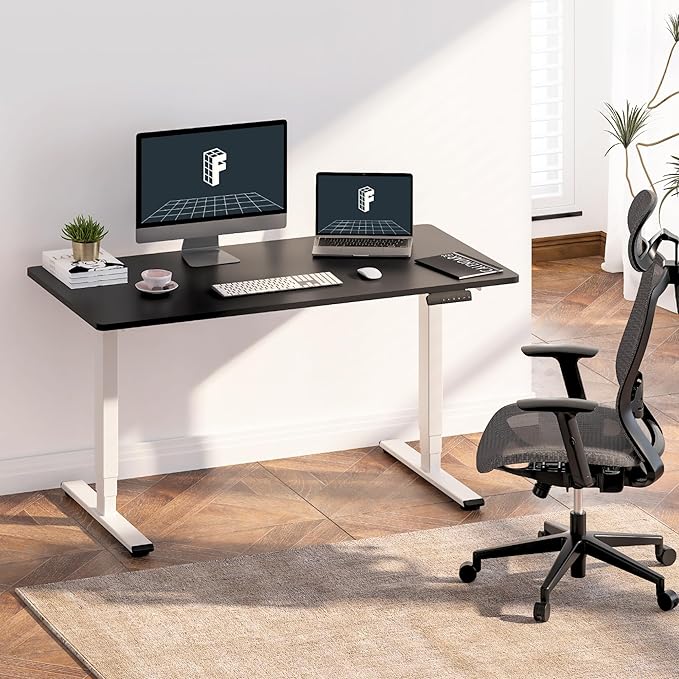FLEXISPOT E6 3-Stage Dual Motor 60 x 24 Electric Standing Desk Sit Stand Up Desk, Holds 220 lbs, Adjustable Height w/Memory Presets, One-Piece Black Desktop & White Frame, Ships in 2 Boxes
