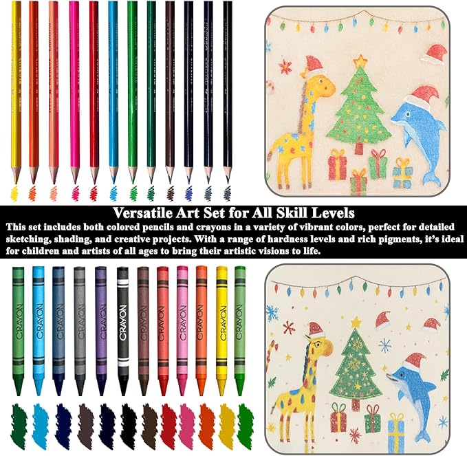 Fuxi Art Supplies for Kids 9-12, Stocking Stuffers | Art Set with 60-Sheet (73lb/120gsm) Sketch Book for Kids Ages 8-12, Jumbo Colored Pencils & Crayons | Ideal Christmas Gifts for Grandkids.