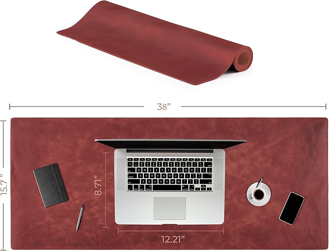 Node Leather Calfskin Leather Desk Pad – Executive Office Desk Mat with Non-Slip Bottom – Smooth Surface for Mouse & Keyboard – Wide Desk Protector 15 3/4" x 38"