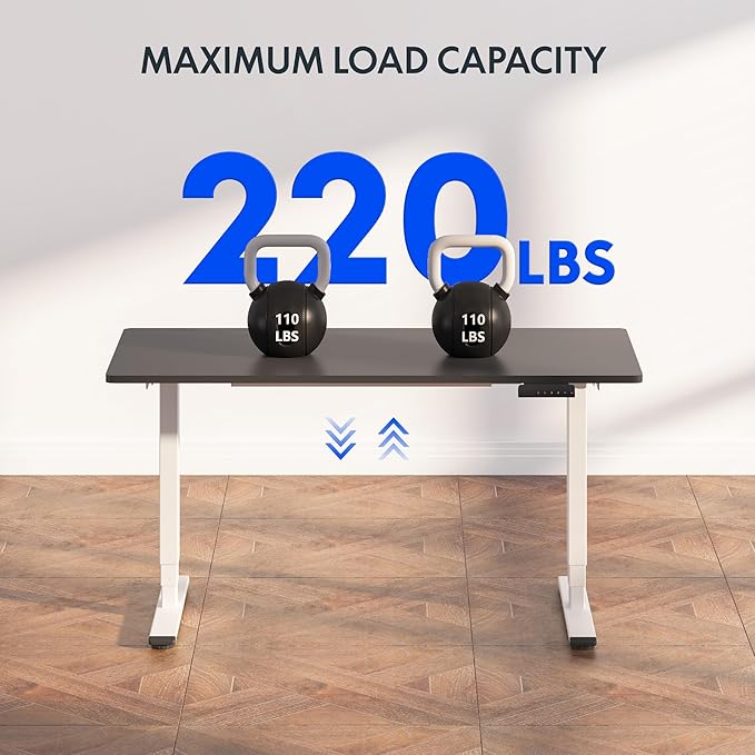 FLEXISPOT E6 3-Stage Dual Motor Electric Standing Desk 48 x 24 Sit Stand Up Desk, Holds 220 lbs, Adjustable Height w/Memory Presets, One-Piece Black Desktop & White Frame, Ships in 2 Boxes