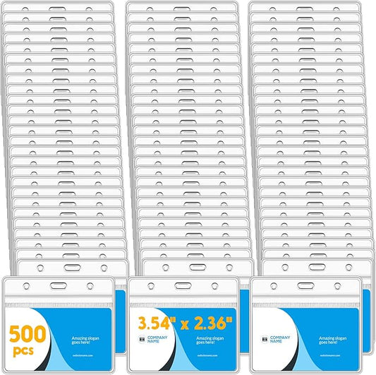 Marspark 500 Pieces Clear Plastic Horizontal Name Badge ID Card Holders with Waterproof Type Resealable Zip, 3.54 x 2.36 in, Transparent PVC Sleeve for Office Back to School Supplies