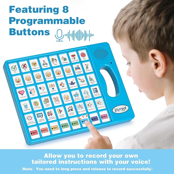 Joyreal AAC Device for Autism, Non Verbal Communication Tools for Speech Therapy & Stroke Rehab. Speech Communication Tablet, Autism Talking Aids with 8 Programmable Buttons (Blue)