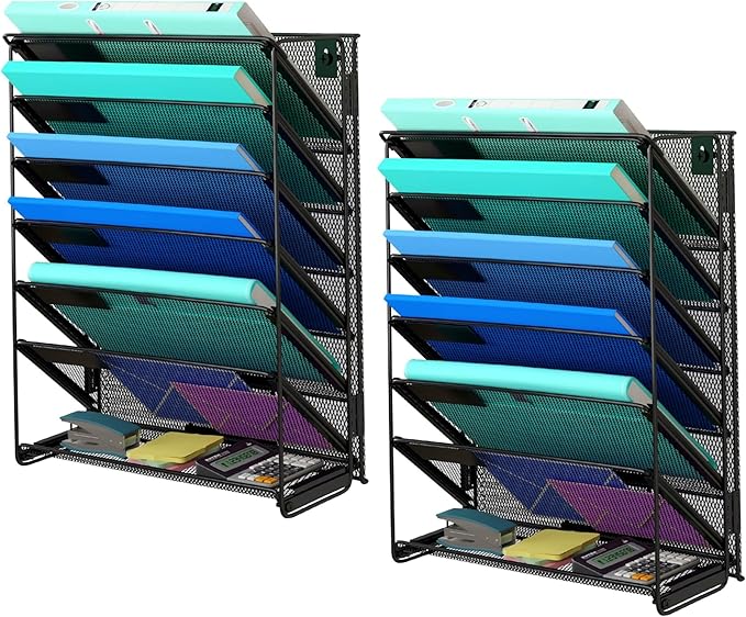 Kuntine.B Wall File Organizer (Black, 7 Tier 2 Pack)