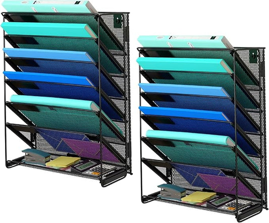 Kuntine.B Wall File Organizer (Black, 7 Tier 2 Pack)