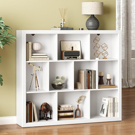 BORNOON Book Shelf with 10-Cube, 43” Wide Bookshelf with Anti-Tip Device, 38” Tall Open Bookcase, Modern Display Organizer Book Case for Home Office, Entryway, Living Room, Bedroom, Study Room