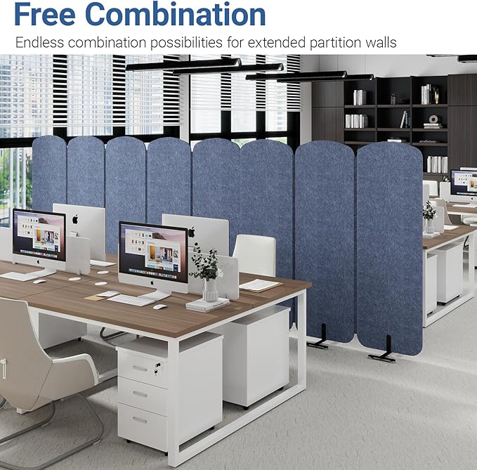 Natwind 5 Panel 122.8 x 71 in Office Room Privacy Protect Space Divider Portable Partition,Wall Folding Cubicle Indoor Freestanding Acoustic Partition Temporary for Office Room, Navy Blue