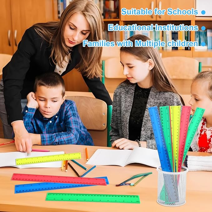 120 Pack Clear Plastic Rulers 12 Inch, Rulers Bulk for Kid, Transparent Assorted Color Metric Bulk Ruler with Inches and Centimeters for Classroom, Home, Office Supplies
