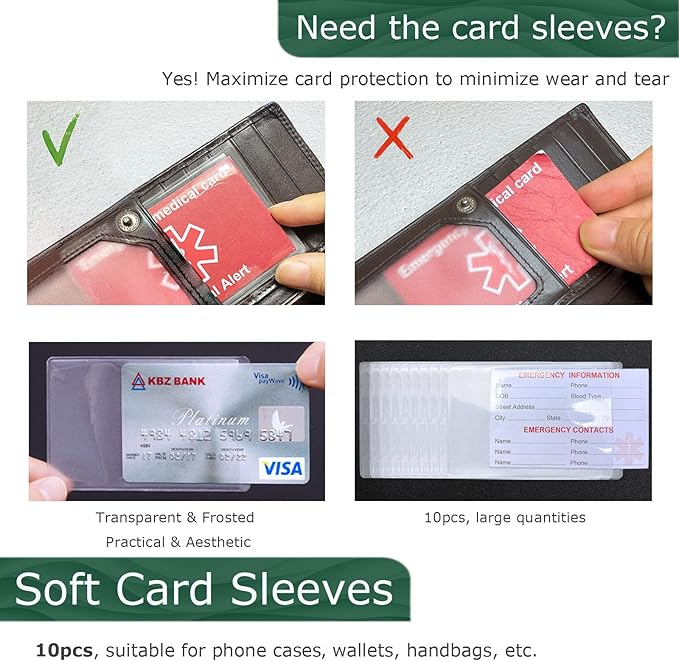 Emergency Contact Card for Wallet 10 Pack with 10 Sleeves, Red Thick Cardstock Medical Alert Allergy Cards for Wallet, Medication List Wallet Size Card for Phone, Handbags, Retirement Community