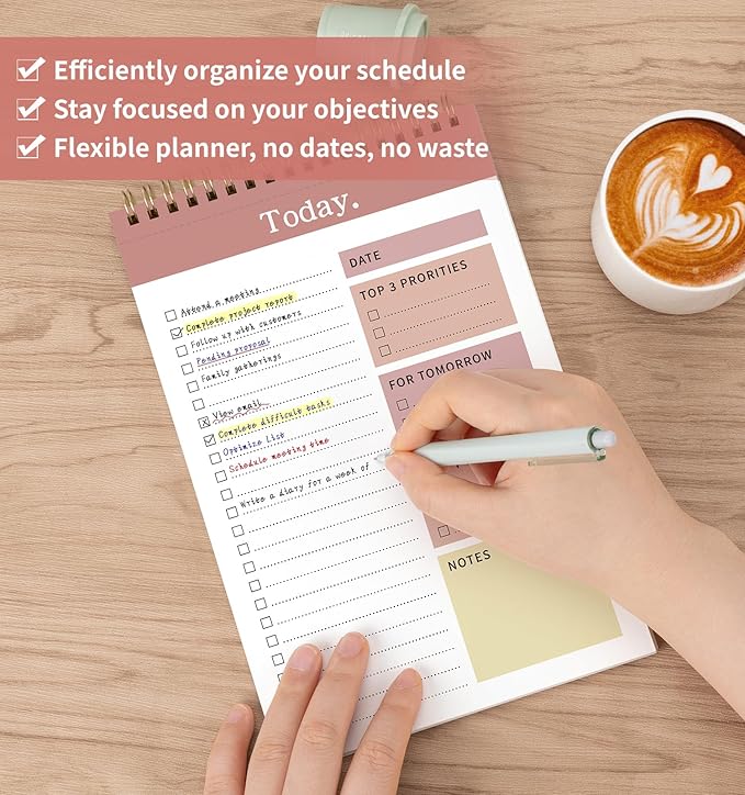 104 Pgs To Do List Notepad, 52 Undated Sheets Duplex-printed Daily Planner For Work Home School Office Desk Accessories Supplies & Goal Setting Tasks -Pink