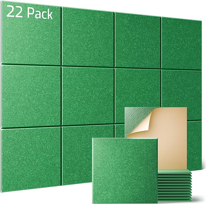 Sonicism 22 Pack Acoustic Wall Panels with Self-Adhesive, 12" X 12" X 0.4" Sound Proof Foam Panels, Decorative Soundproof Wall Panels, Sound Proof Absorbing Tiles for Home & Offices, Forest Green