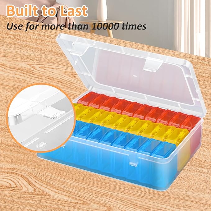 Mathtoxyz Bead Organizer Box(Red,Yellow,Blue), 31Pcs Small Bead Organizers and Storage Plastic Cases Mini Clear Containers Boxes with Hinged Lid and Rectangle for Bracelet Making DIY Jewelry Craft