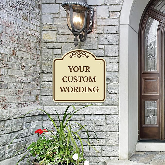 Custom Decorative Sign, Personalized Metal Sign for Business, Driveway, Home, Airbnb, Office Door Plaque,Brown Border Sign, 24x24 Inches, ACM, Fade Resistant, Made in USA by Sigo Signs