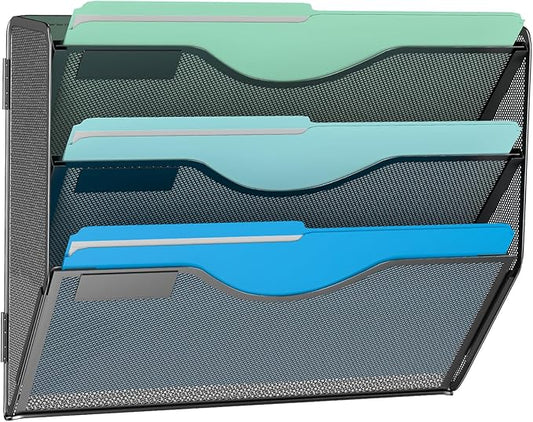 Gawerk 3 Tier Hanging Wall File Organizer, Mesh Mail Paper Orgnization Hanging File Folder Holder for Home Office, Black
