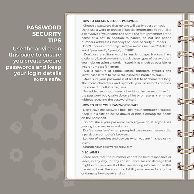 Clever Fox Password Book Spiral – Mini Internet Address & Password Organizer with Laminated Alphabetical Tabs – Small Password Keeper Journal – Hardcover, Pocket Size, 4.7x5.7” (Seashell)