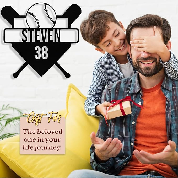 Personalized Baseball Metal Sign Custom Name & Number Sign Baseball Player Gift Boys Room Decor Softball Lover Present Sports Wall Art Decor Gift for Girls, Team, Dad, Man, Woman